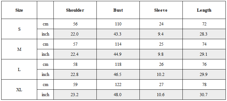 Size Guide for Paneled Multi-Pocket T-Shirt