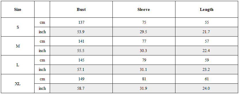Size Guide for Curved Panel Drawstring-Hem Zip-Up Hoodie