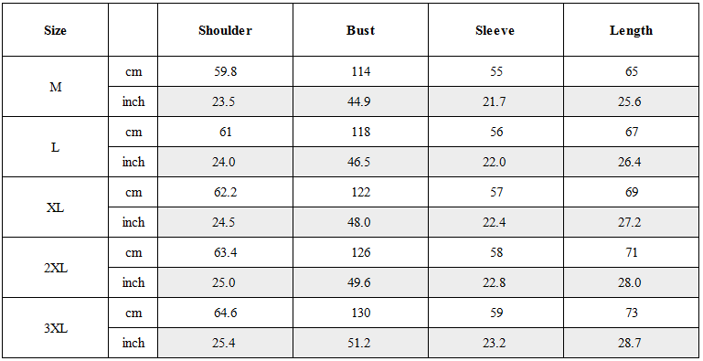 Size Guide for Street Tactical Hoodie