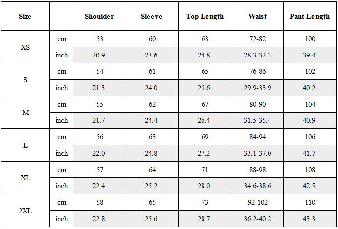 Size Guide for CBP-029-X｜Cyberpunk Techwear Set Top / Bottom