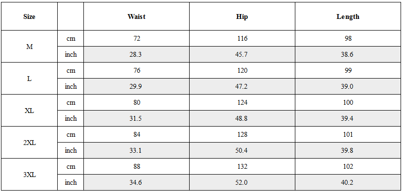 Size Guide for Functional Tactical Pockets Techwear Cargo Pants