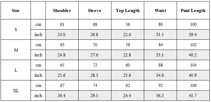 Size Guide for TW-031｜Post-Apocalyptic Wear Set Top / Bottom