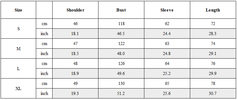 Size Guide for Spine LOGO Embroidered Shirt