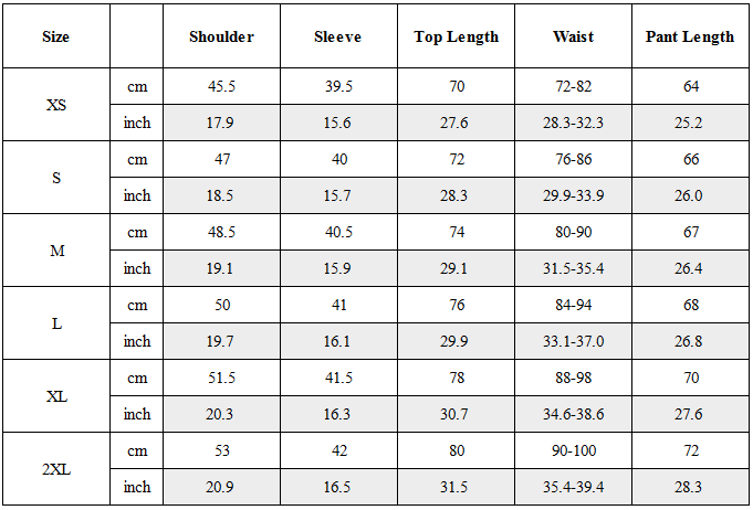 Size Guide for CBP-016-X｜Cyberpunk Techwear Set Top / Bottom