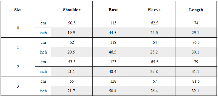 Size Guide for Ink Portrait Cotton-Linen Jacket