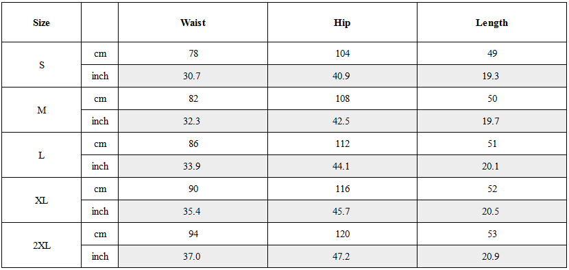 Size Guide for Functional Multi-Pocket Zip Cargo Shorts