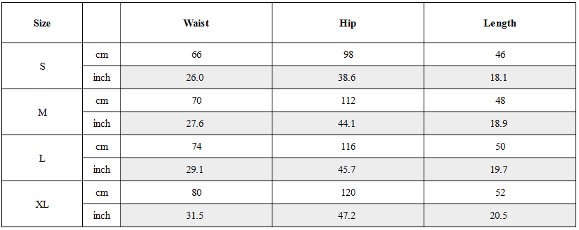 Size Guide for Dark Soul Quick-Dry Shorts