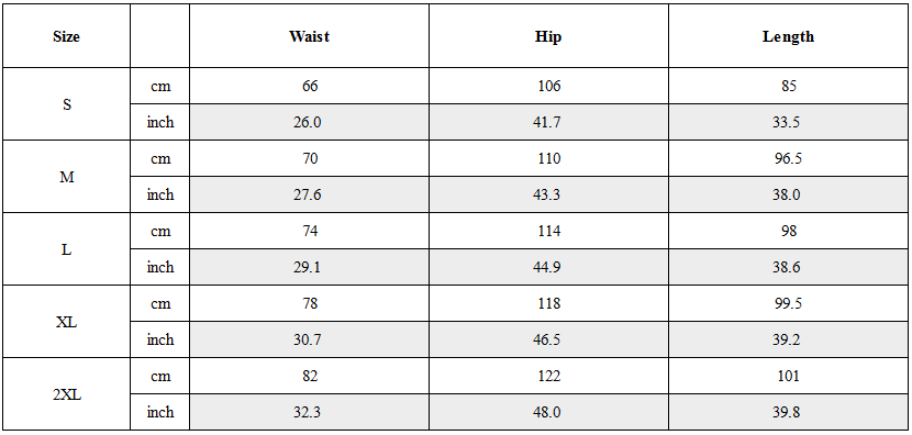 Size Guide for Dark Cargo Pants