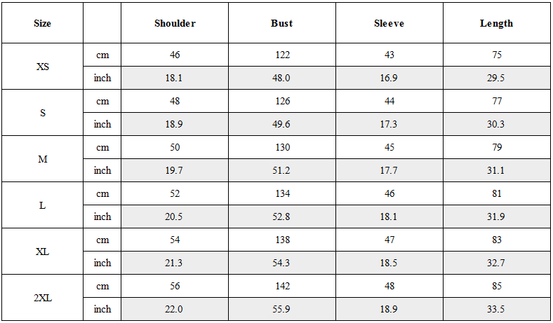 Size Guide for Cyberpunk Outfits Yaksha Samurai Jacket