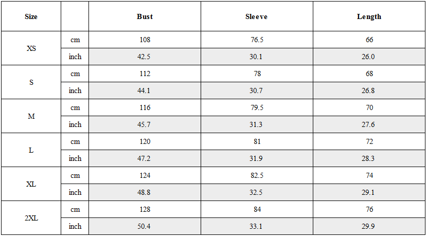 Size Guide for Cyberpunk Samurai Reflective Tang Suit Jacket