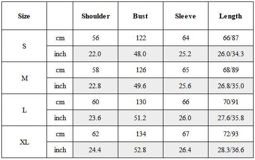 Size Guide for Wasteland Deconstructed Detachable Sleeve Down Jacket