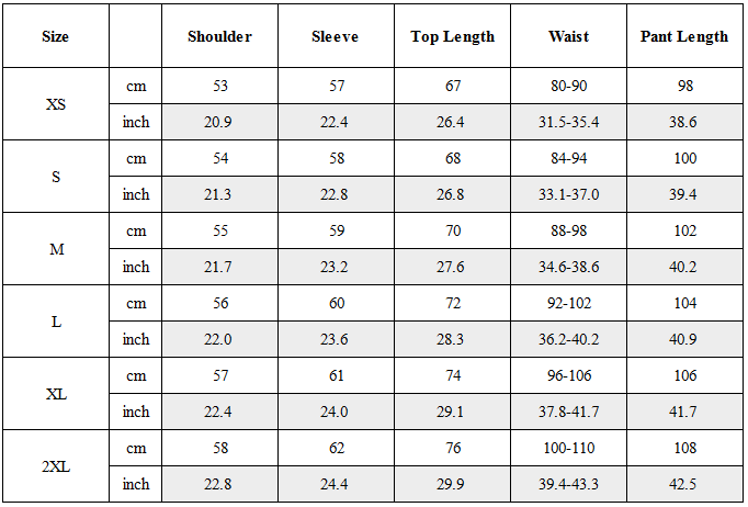 Size Guide for CBP-031-X｜Cyberpunk Techwear Set Top / Bottom