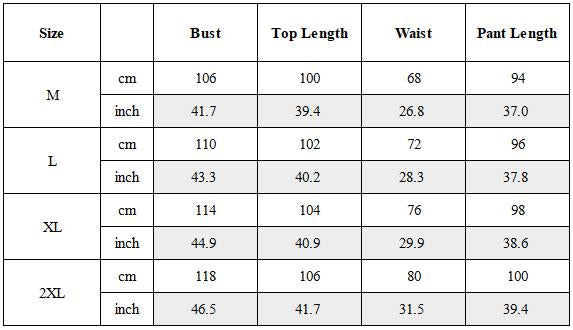 Size Guide for Ninja Outfit Set Top / Bottom