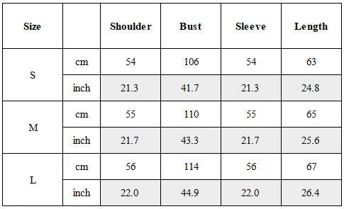 Size Guide for Post-Apocalyptic Faux Layer Buttoned Knit Cardigan