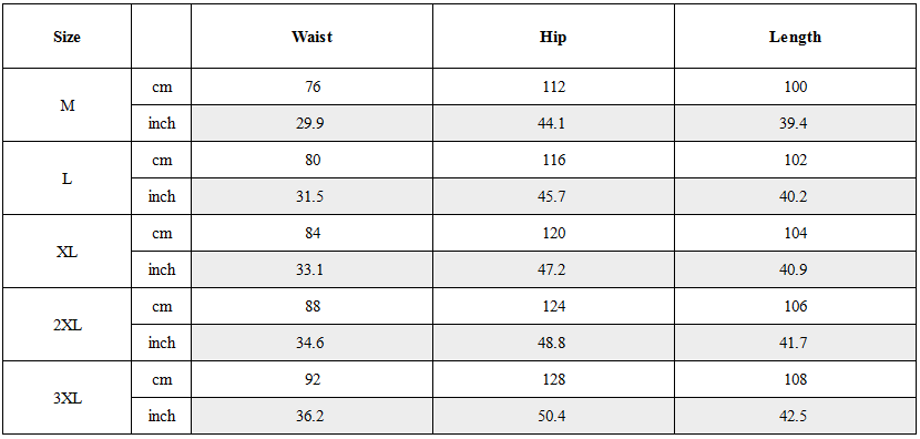 Size Guide for Functional Multi-Pockets Convertible Cargo Pants