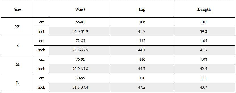 Size Guide for Pleated Drawstring Curved Wide-Leg Trousers