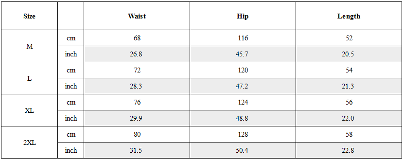 Size Guide for Techwear Multi-Pocket Cargo Shorts