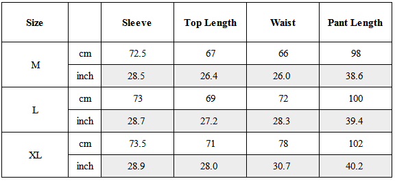Size Guide for TW-085｜Post-Apocalyptic Wear Set Top / Bottom