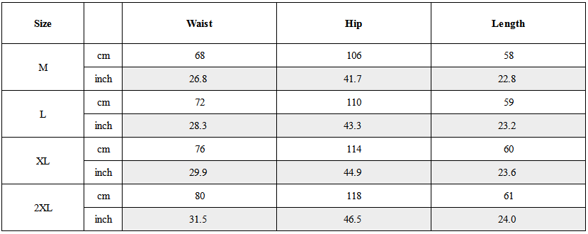 Size Guide for Techwear Cargo Shorts With Straps