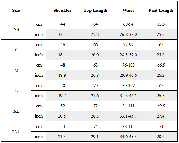 Size Guide for CBP-005-X｜Cyberpunk Techwear Set Top / Bottom