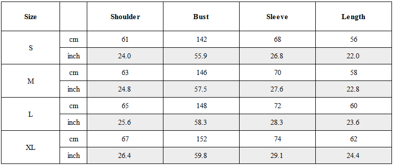 Size Guide for Post-Apocalyptic Wear Functional Bat Sleeve Washed Jacket