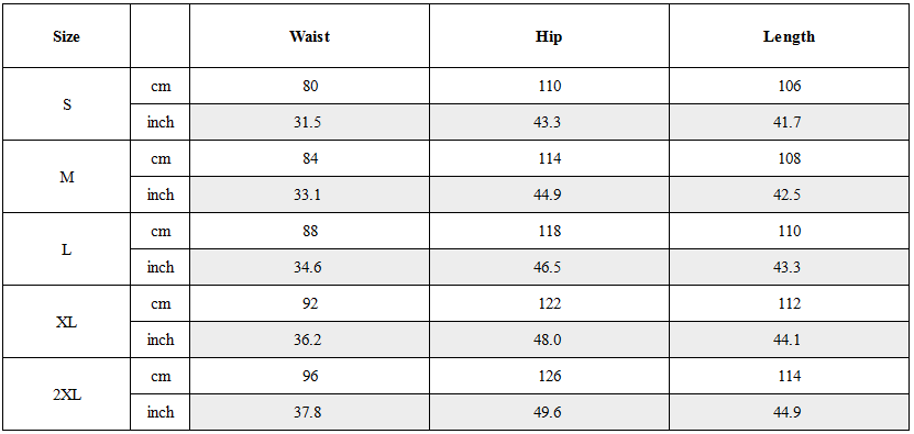 Size Guide for Contrast Panel Utility Cargo Pants