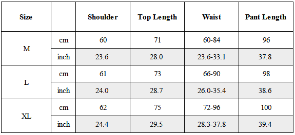 Size Guide for TW-094｜Post-Apocalyptic Wear Set Top / Bottom