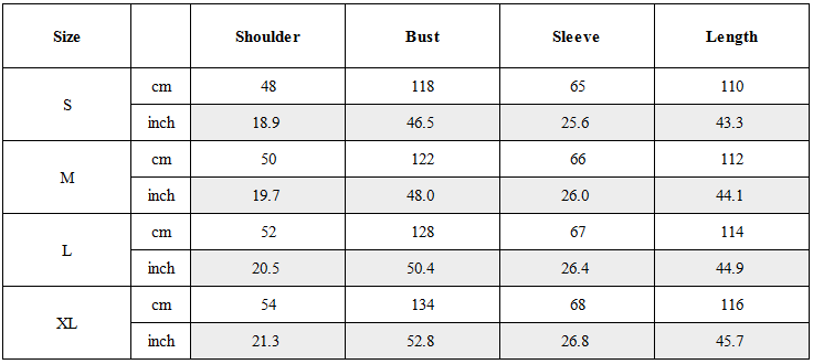 Size Guide for POST-APOCALYPTIC TRENCH COAT