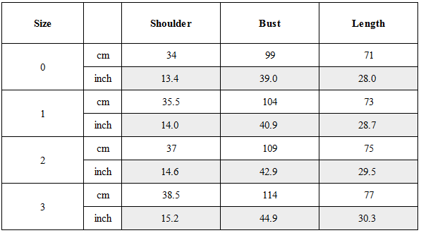 Size Guide for Distressed Frayed Petal-Collar Vest