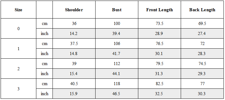 Size Guide for Double-Collar Panel Pinstripe Vest