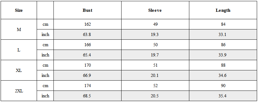Size Guide for Techwear Asymmetric Batwing Sleeve Shirt