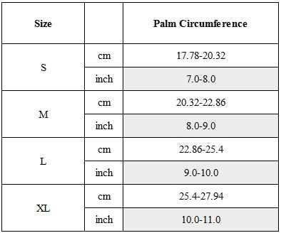 Size Guide for Cyberpunk Tactical Full Finger Protective Gloves
