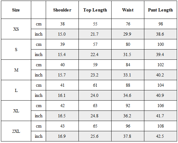 Size Guide for CBP-024-X｜Cyberpunk Techwear Set Top / Bottom
