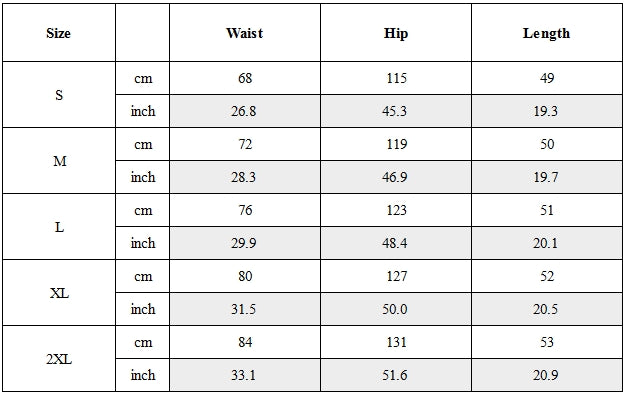Size Guide for Utility Zip-Pocket Cargo Shorts