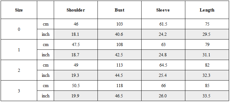 Size Guide for Deconstructed Stripe Panel Layered Jacket