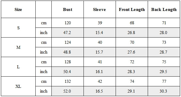 Size Guide for Quick-Release Zipper Collarless Techwear T-Shirt