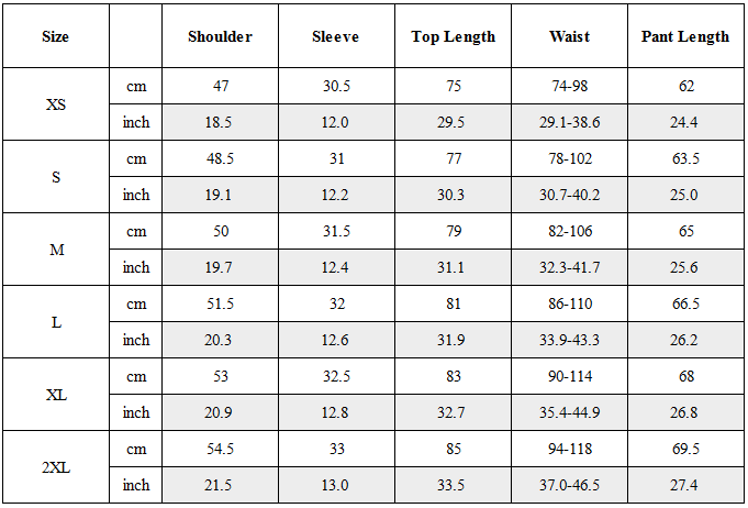 Size Guide for CBP-037-X｜Cyberpunk Techwear Set Top / Bottom