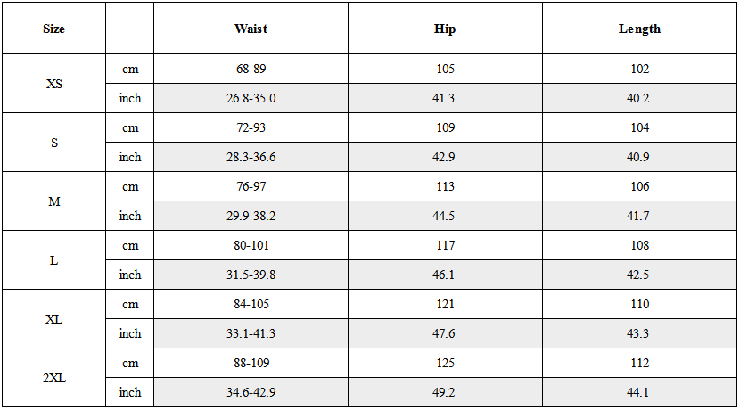 Size Guide for Cyberpunk Outfits Wind Blade Functional Quick-Dry Pants