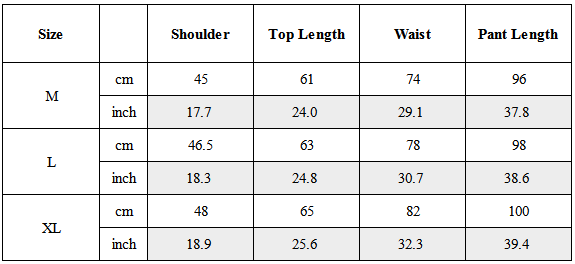 Size Guide for TW-060｜Post-Apocalyptic Wear Set Top / Bottom