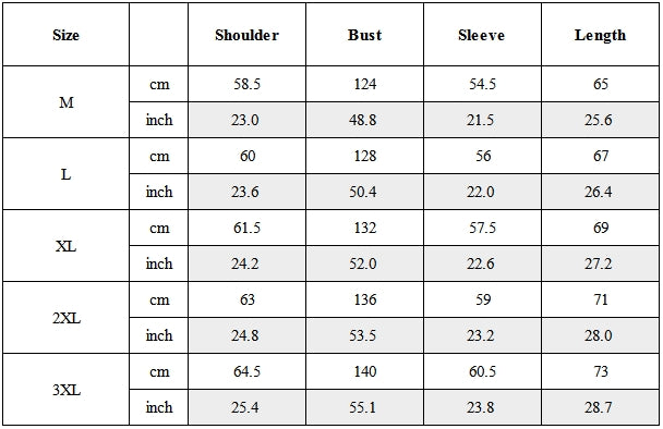 Size Guide for Futuristic Tactical Functional Bomber Jacket