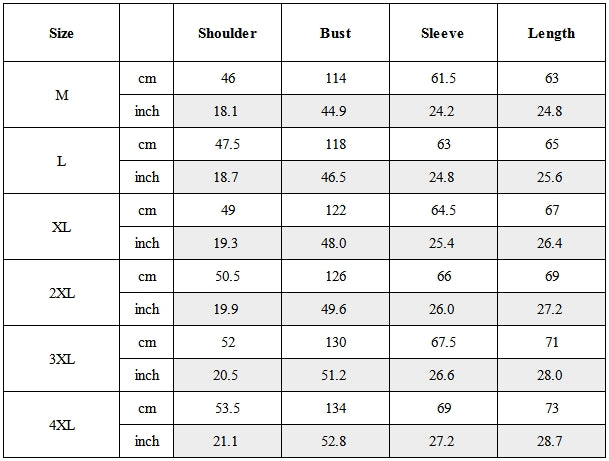 Size Guide for Functional Mock Layer Design Bomber Jacket