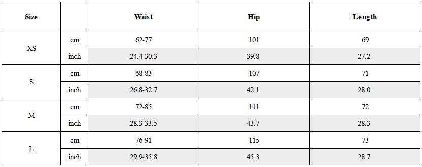 Size Guide for Detachable Drape Multi-Pocket Drawstring Shorts