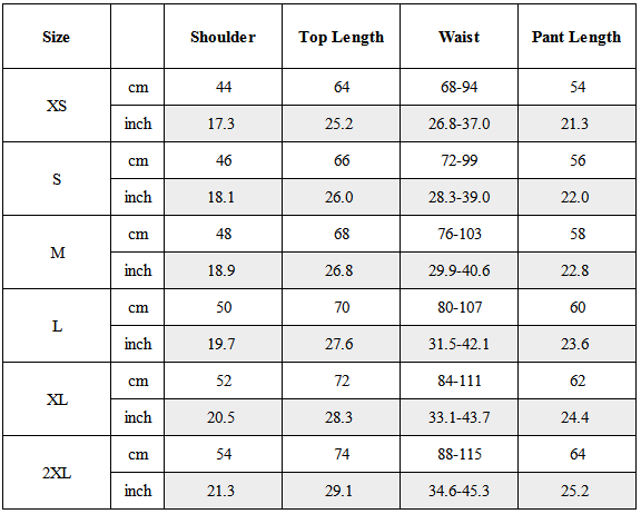 Size Guide for CBP-006-X｜Cyberpunk Techwear Set Top / Bottom
