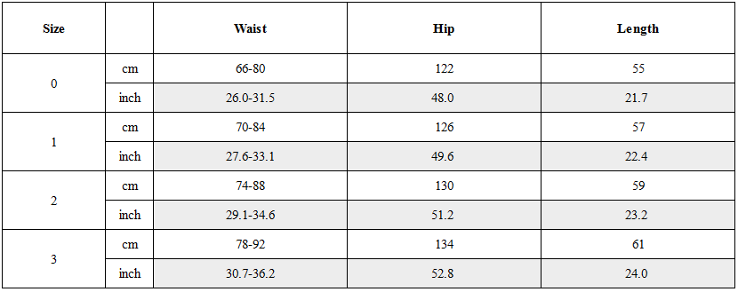 Size Guide for Draped Balloon Pleat Shorts