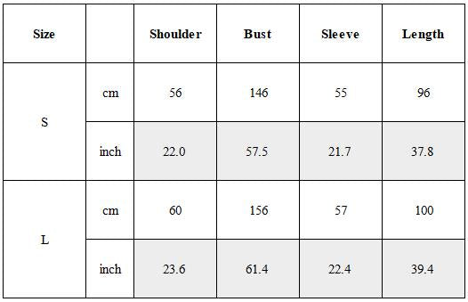 Size Guide for Wasteland Transformable Geometric Mesh Coat