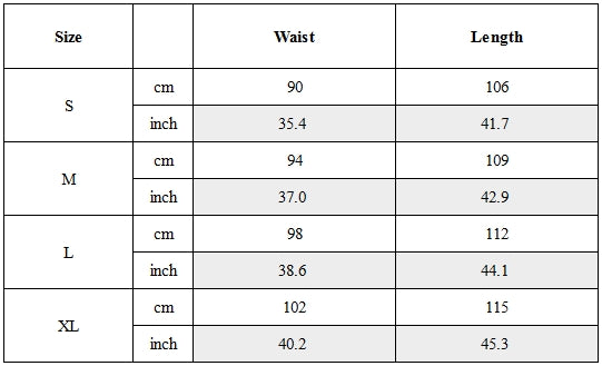 Size Guide for Water-Repellent Straight-Leg Samurai Techwear Pants