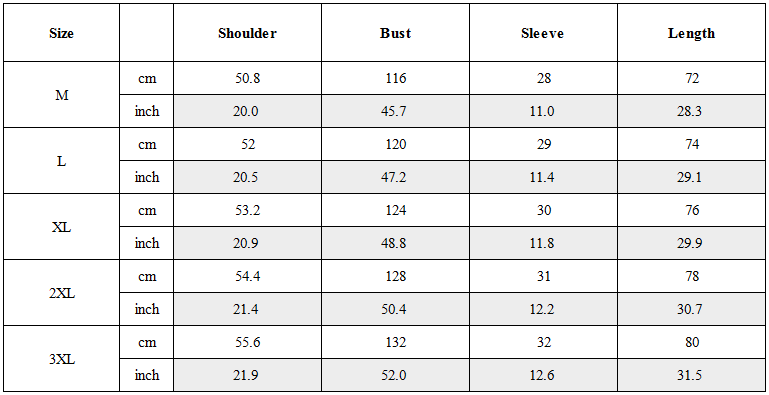 Size Guide for Functional Fake Two-Piece Short Sleeve Tech Shirt