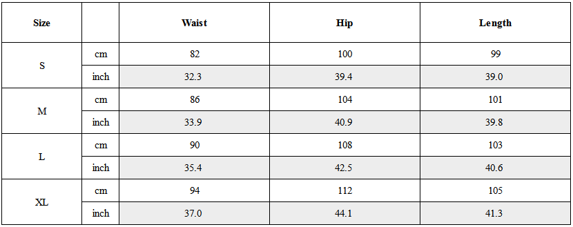 Size Guide for Center-Zip Split Quick-Dry Pants